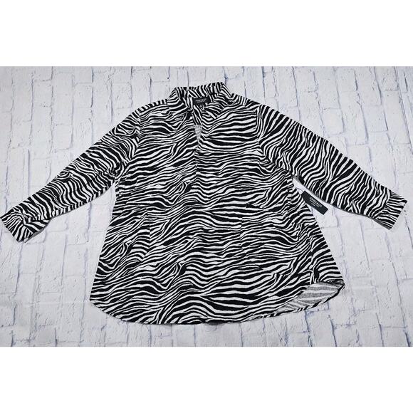 Jones New York Tops - Jones New York Black White Zebra Striped Linen Blend Tunic Top Dress WOMENS 2X